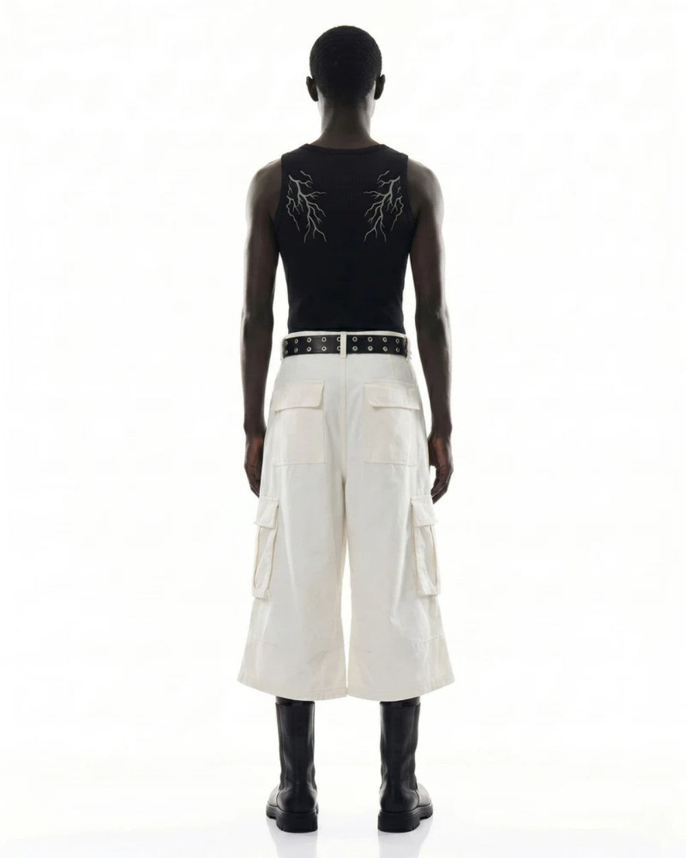 Thorn Graphic Detachable Chain Wide Leg Cargo Half Pants WN28115