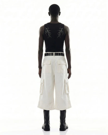 Thorn Graphic Detachable Chain Wide Leg Cargo Half Pants WN28115