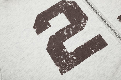 Cropped Number Graphic Zipper Hoodie WN27966