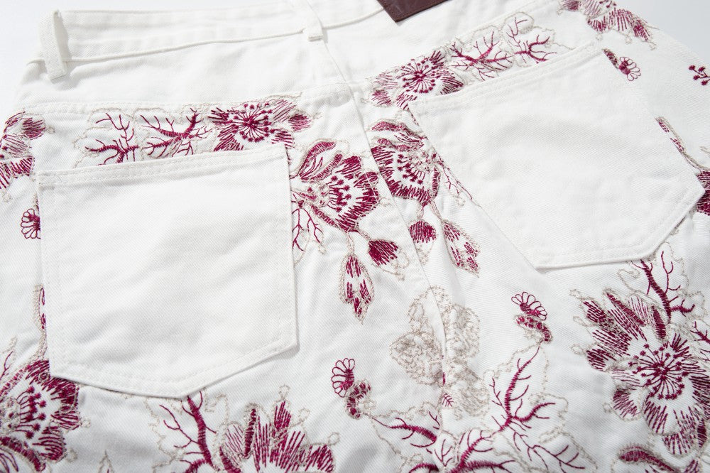 Floral Print Wide Leg Denim Jeans WN28004