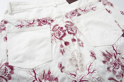 Floral Print Wide Leg Denim Jeans WN28004