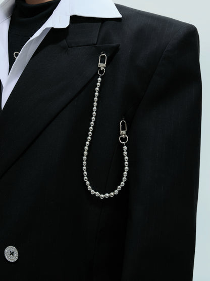 Pearl Chain Waist-Fitted Shoulder-Pad Double Layer Tailored Jacket & Trousers Setup WN21730