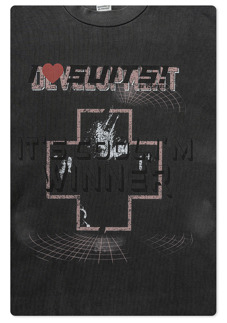 Washed Print Oversize Short-sleeve T-shirt WN6422