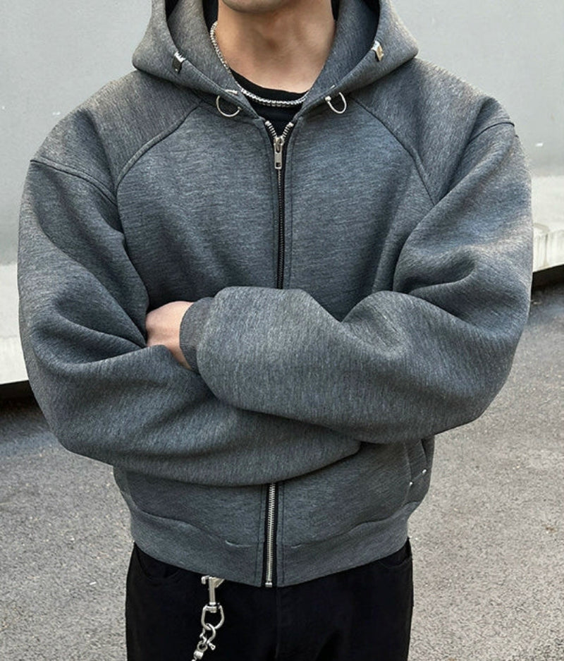 Oversize Zipper Short Hoodie WN19532