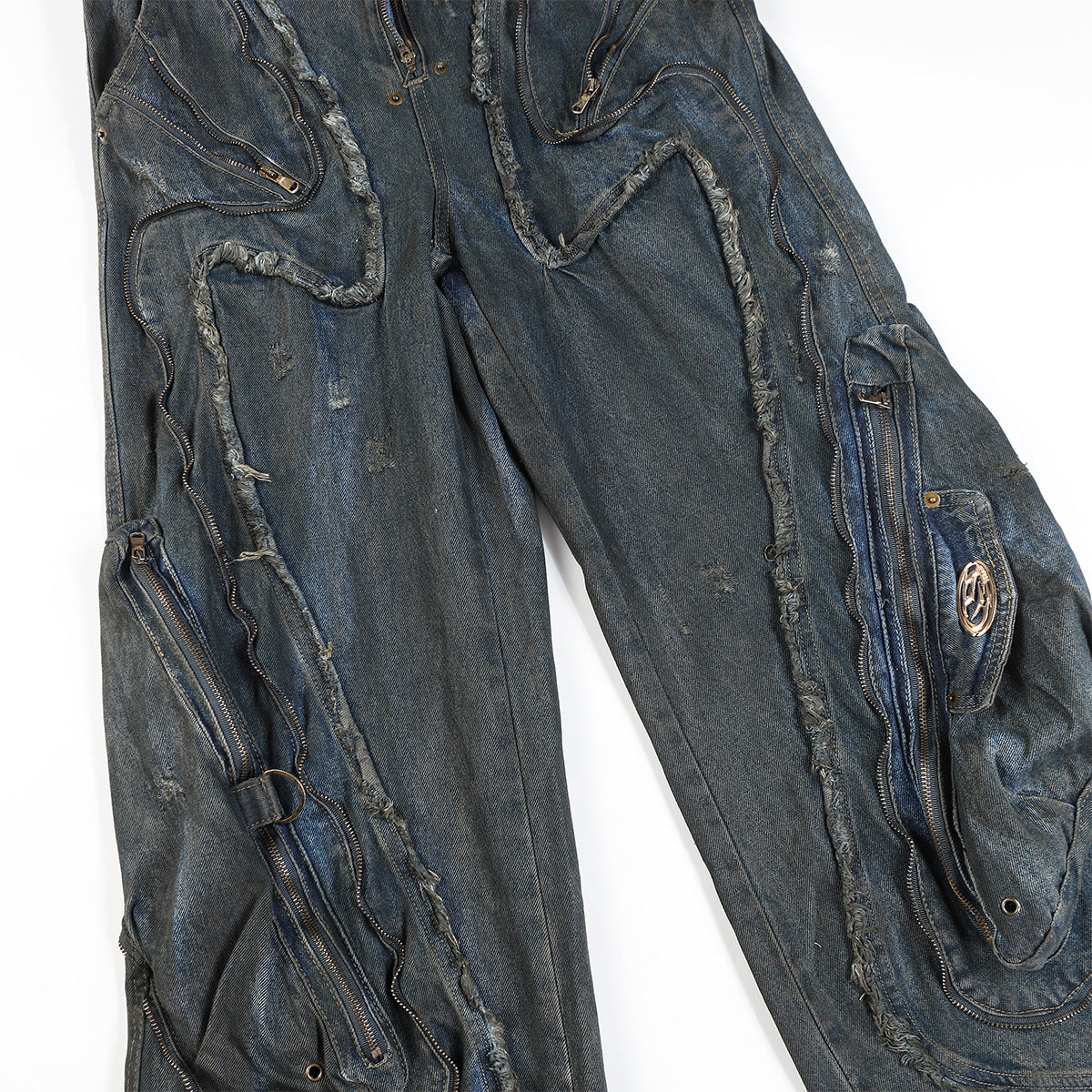 Washed Heavy-Duty Cargo Denim Jeans WN11359