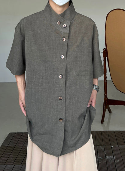 Minimalist Stand Neck Short Sleeve Shirt WN19972