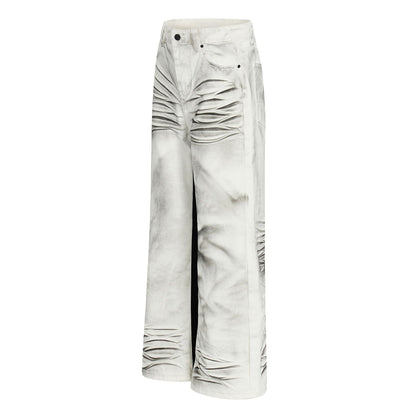 Washed Whisker Straight Denim Jeans WN25909