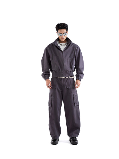 Stand Neck Zipper Short Jacket & Cargo Pants Setup WN20651