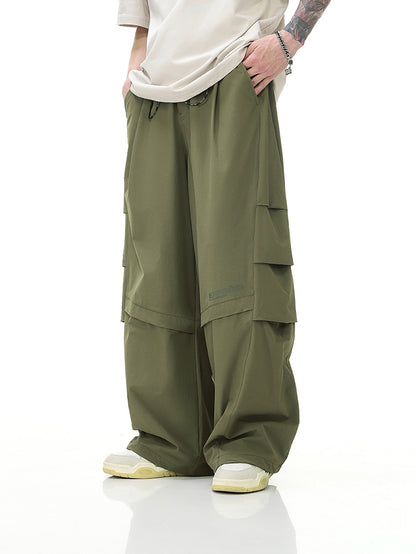 High-neck Detachable Sleeve Sporty Jacket & Wide Leg Sporty Cargo Pants Setup WN9716