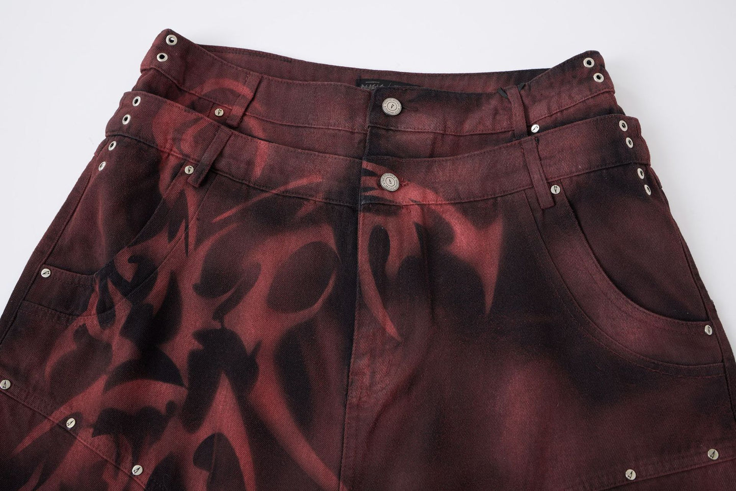 Washed Graffiti Dirty-Dye Denim Half Pants WN25741
