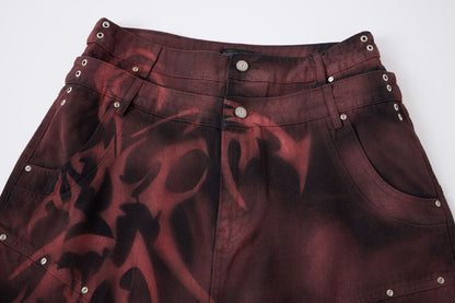 Washed Graffiti Dirty-Dye Denim Half Pants WN25741