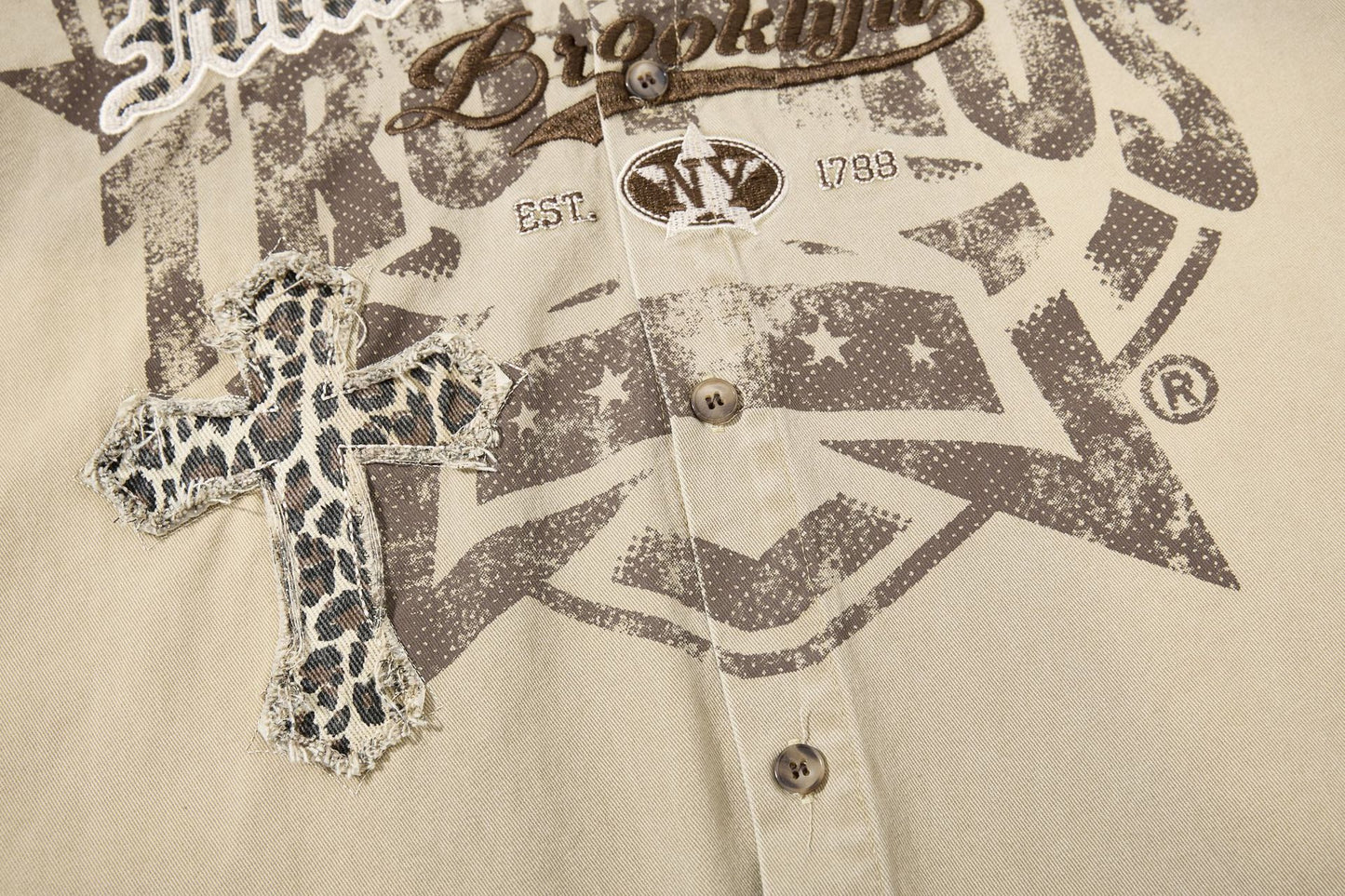 Leopard Print Cross Graphic Short Sleeve Shirt WN25474