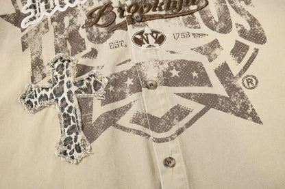 Leopard Print Cross Graphic Short Sleeve Shirt WN25474