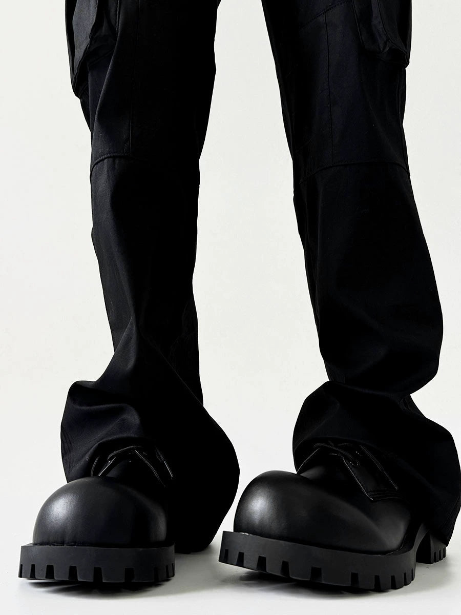 Round-Toe Upturned Thick Sole Leather Derby Shoes WN19134