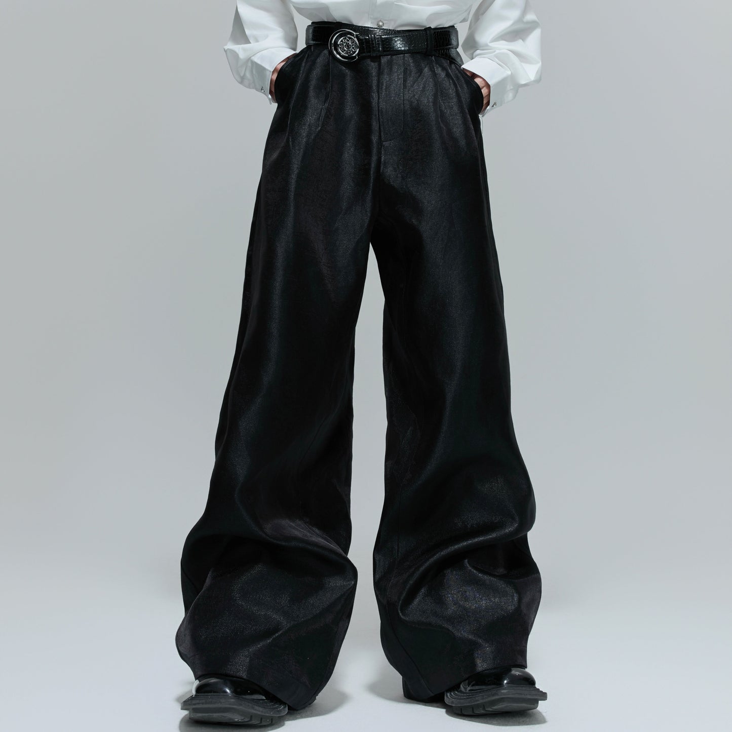 Crinkled High Waist Wide Leg Trousers WN21717