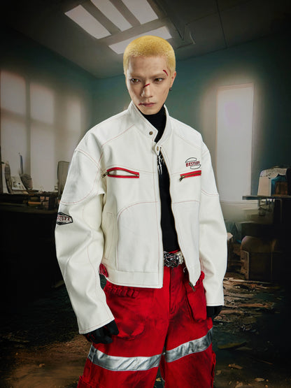 Contrast Patchwork PU Leather Jacket WN21376