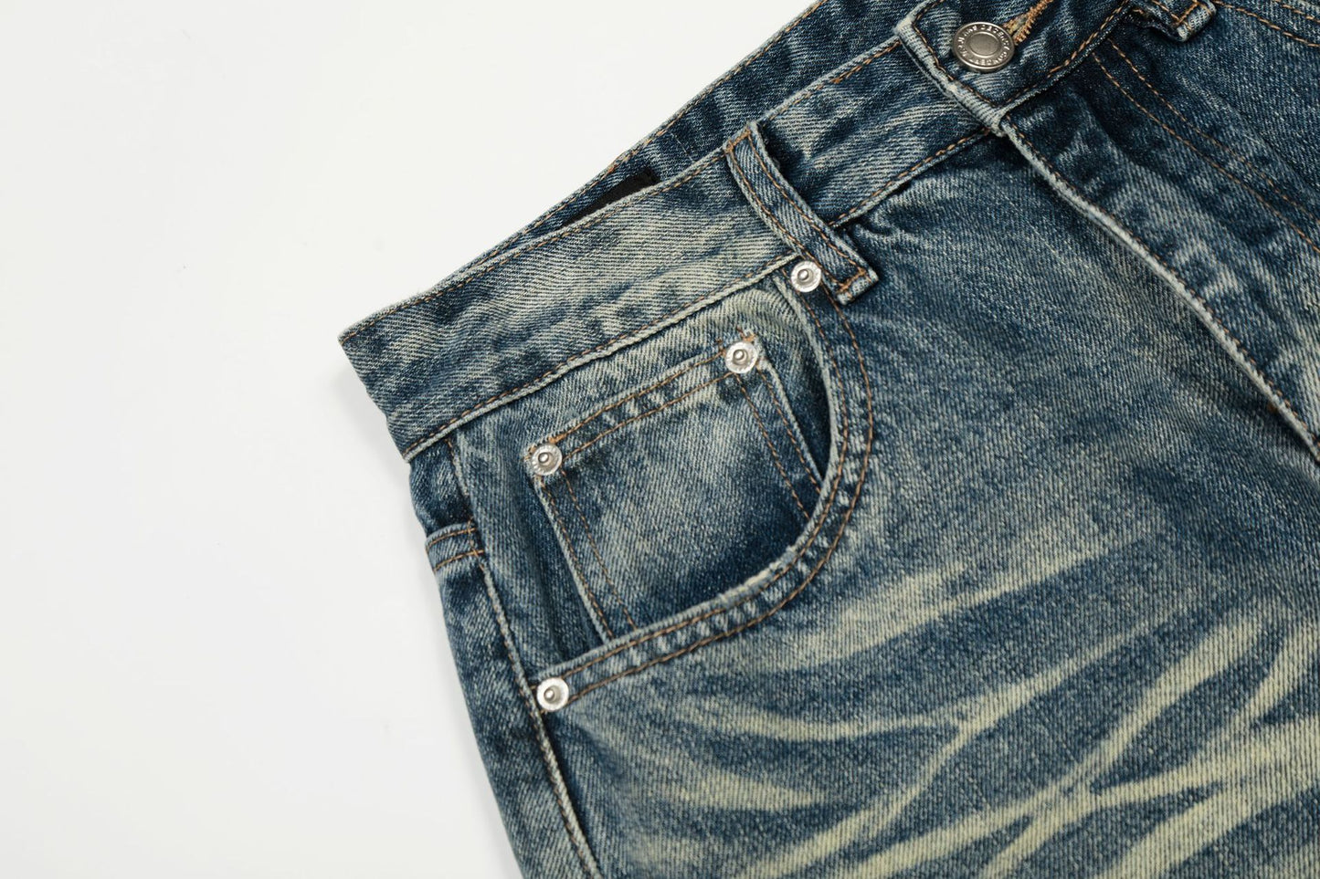 Whisker Damage Wide Leg Denim Jeans WN25973