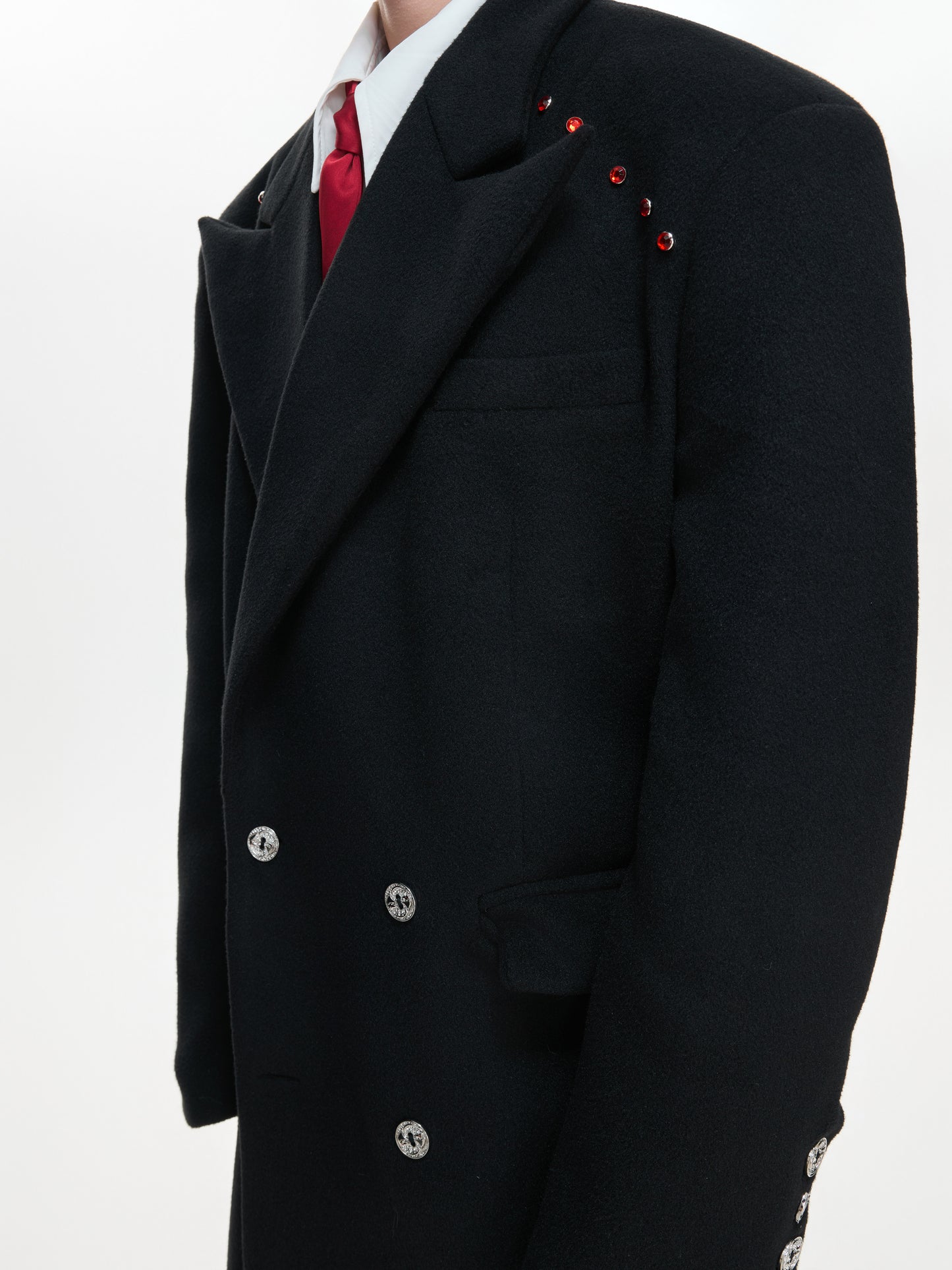 Heavyweight Double-Breasted Waist-Cinched Slit Coat WN23330