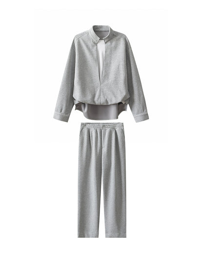 Fake Layered Stand Neck Sweatshirt & Wide Leg Sporty Pants Setup WN21264