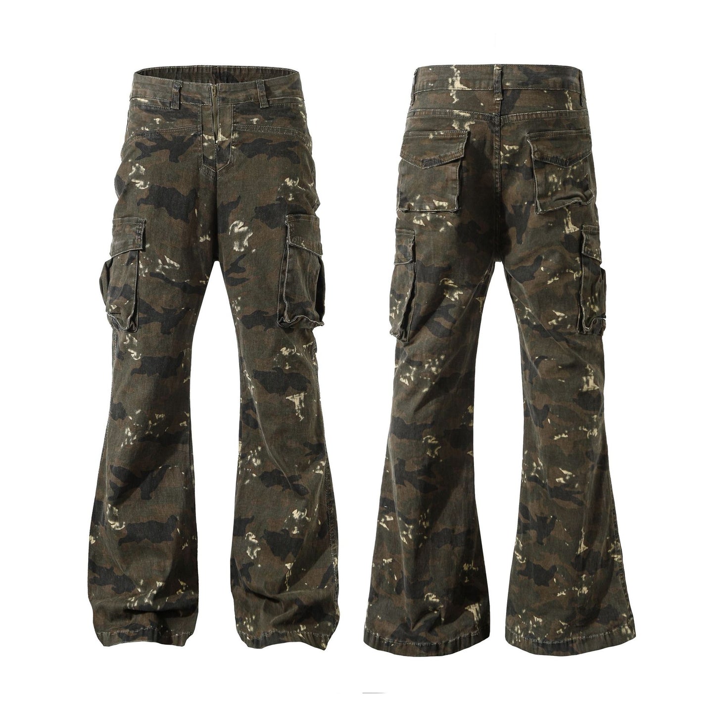 Washed Camouflage Multi-Pocket Cargo Denim Jeans WN11279