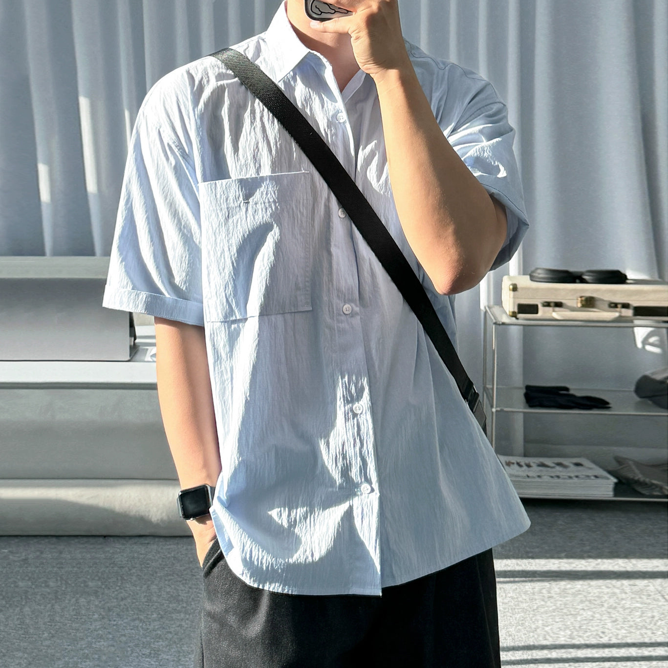 Solid Color Oversize Short Sleeve Shirt WN20285