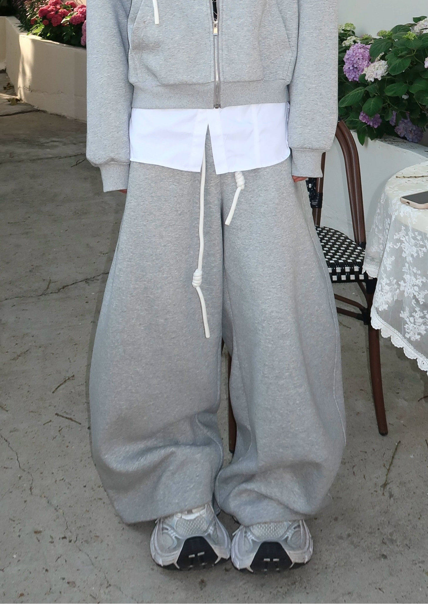 Drawstring Zipper Hoodie & Wide-leg Sweatpants Setup WN19870