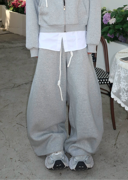 Drawstring Zipper Hoodie & Wide-leg Sweatpants Setup WN19870