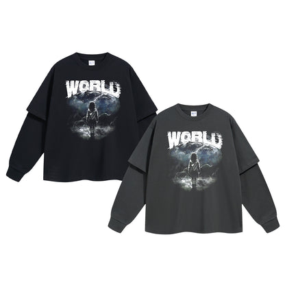 Fake Layered Digital Print Oversize Long Sleeve T-Shirt WN9980