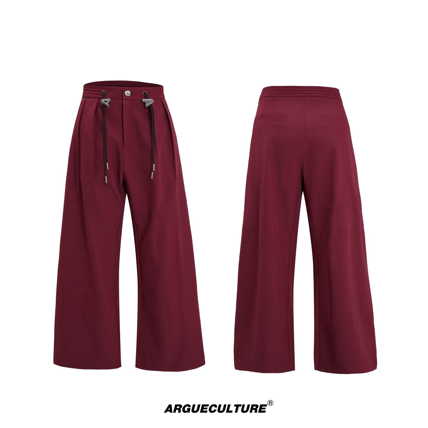 Stripe Shirt Fake Layered Drawstring Waist Shoulder-Pad Tailored Jacket & Trousers Setup WN21731