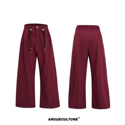 Stripe Shirt Fake Layered Drawstring Waist Shoulder-Pad Tailored Jacket & Trousers Setup WN21731