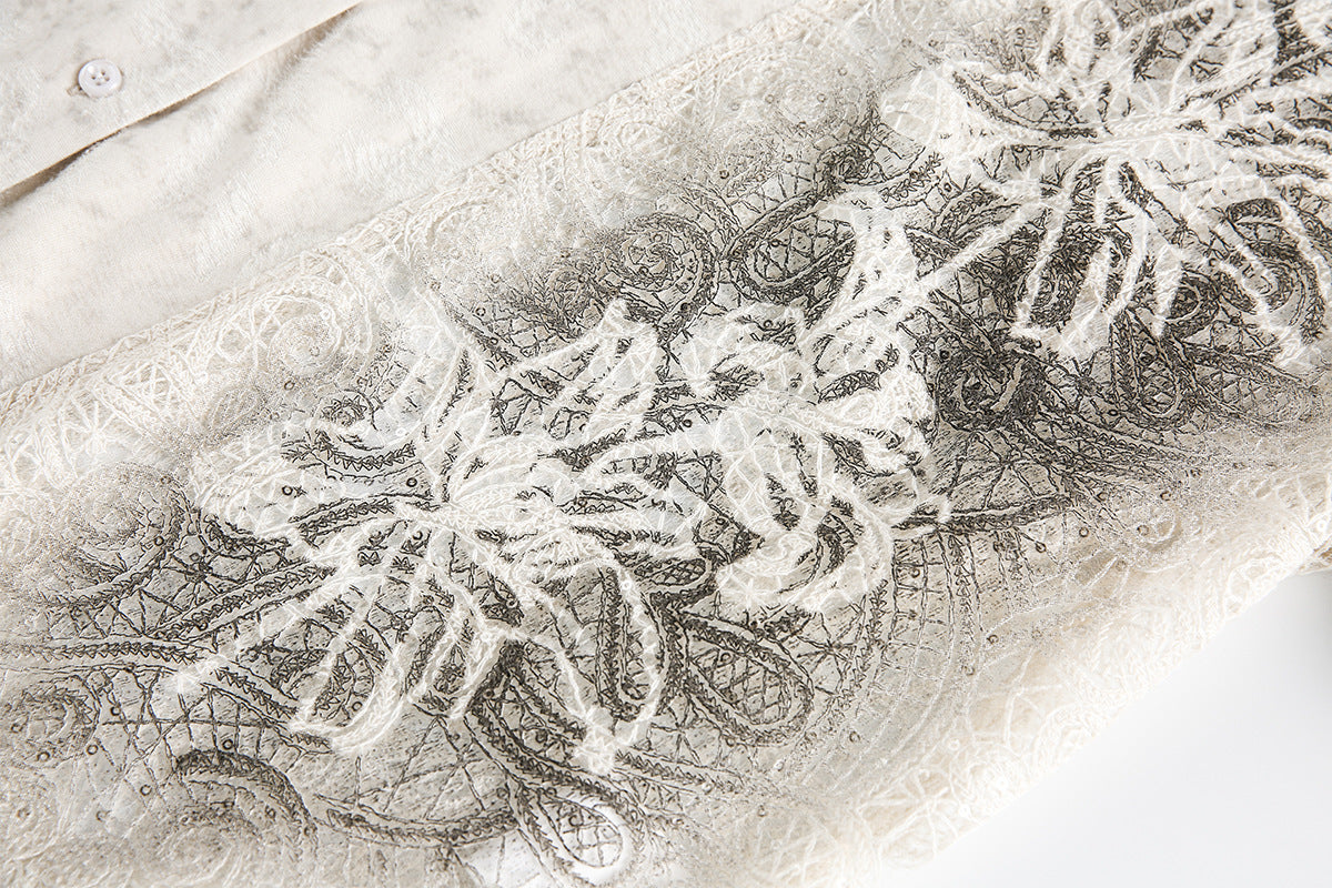 Graffiti Lace Cutout Short Sleeve Shirt WN16181