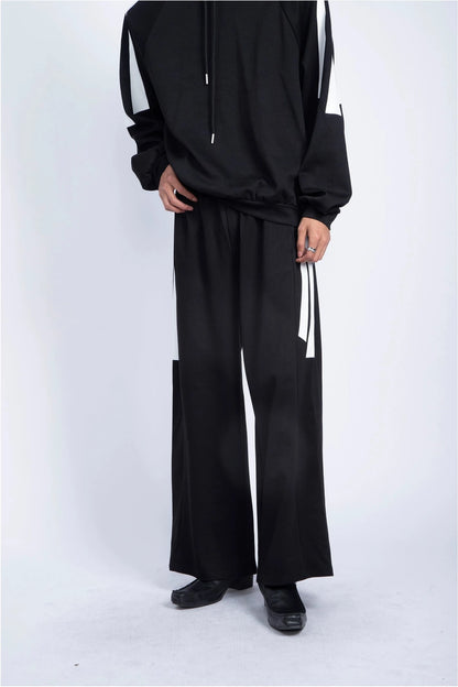 Contrast Pullover Hoodie & Wide-Leg Straight Sweatpants Setup WN9233