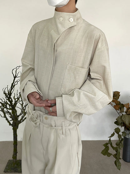 Minimalist French Standing-Collar Long Sleeve Shirt WN19955