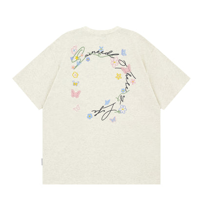 Butterfly Flower Embroidery Short Sleeve T-Shirt WN26781
