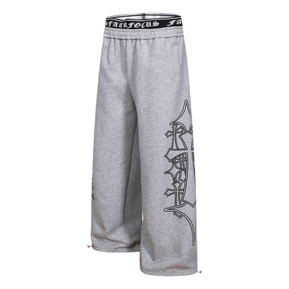 Letter Print Deconstruction Wide Leg Sweatpants WN26110