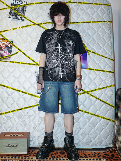 Cross Graphic Print Oversize Short Sleeve T-Shirt WN16065