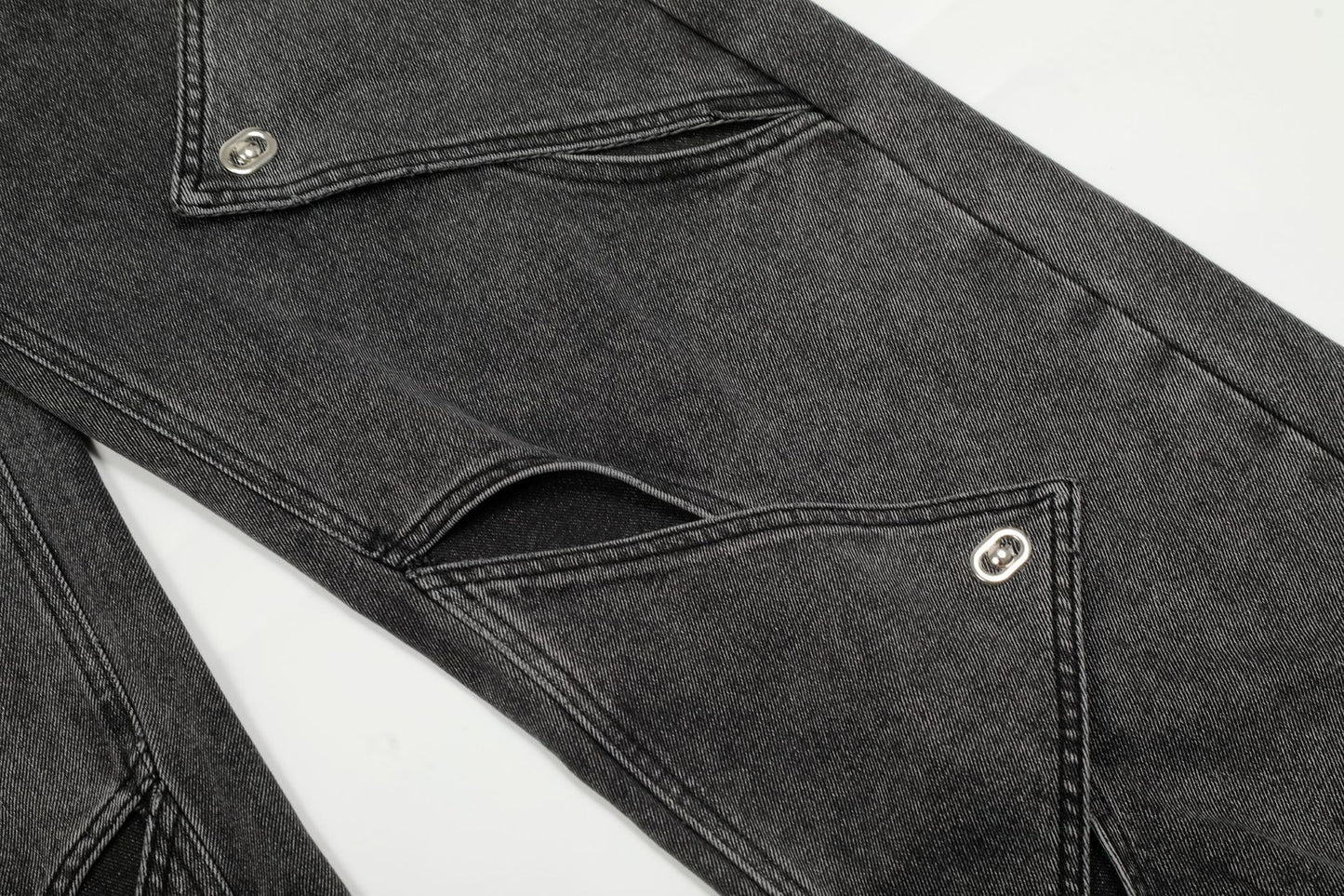 Washed Irregular Panel Wide Leg Denim Jeans WN25825