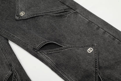 Washed Irregular Panel Wide Leg Denim Jeans WN25825