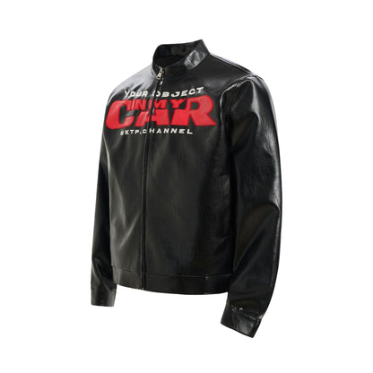Deconstruction Letter Patch PU Leather Jacket WN25981