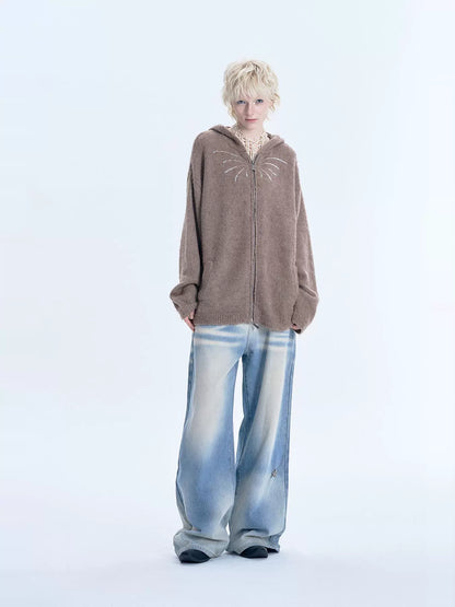 Sequin Embroidery Wool Zipper Hoodie WN18949