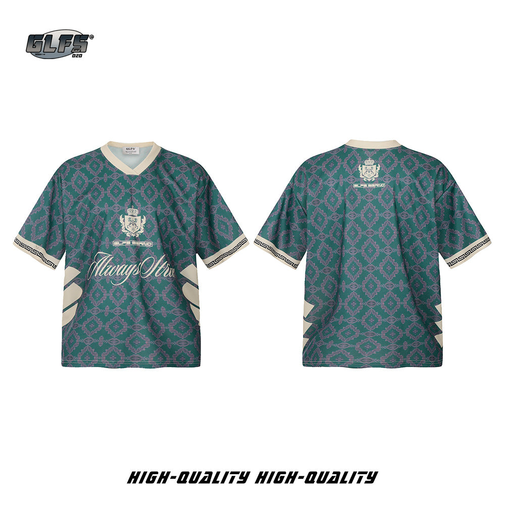 Geometric Pattern V-Neck T-Shirt WN26592