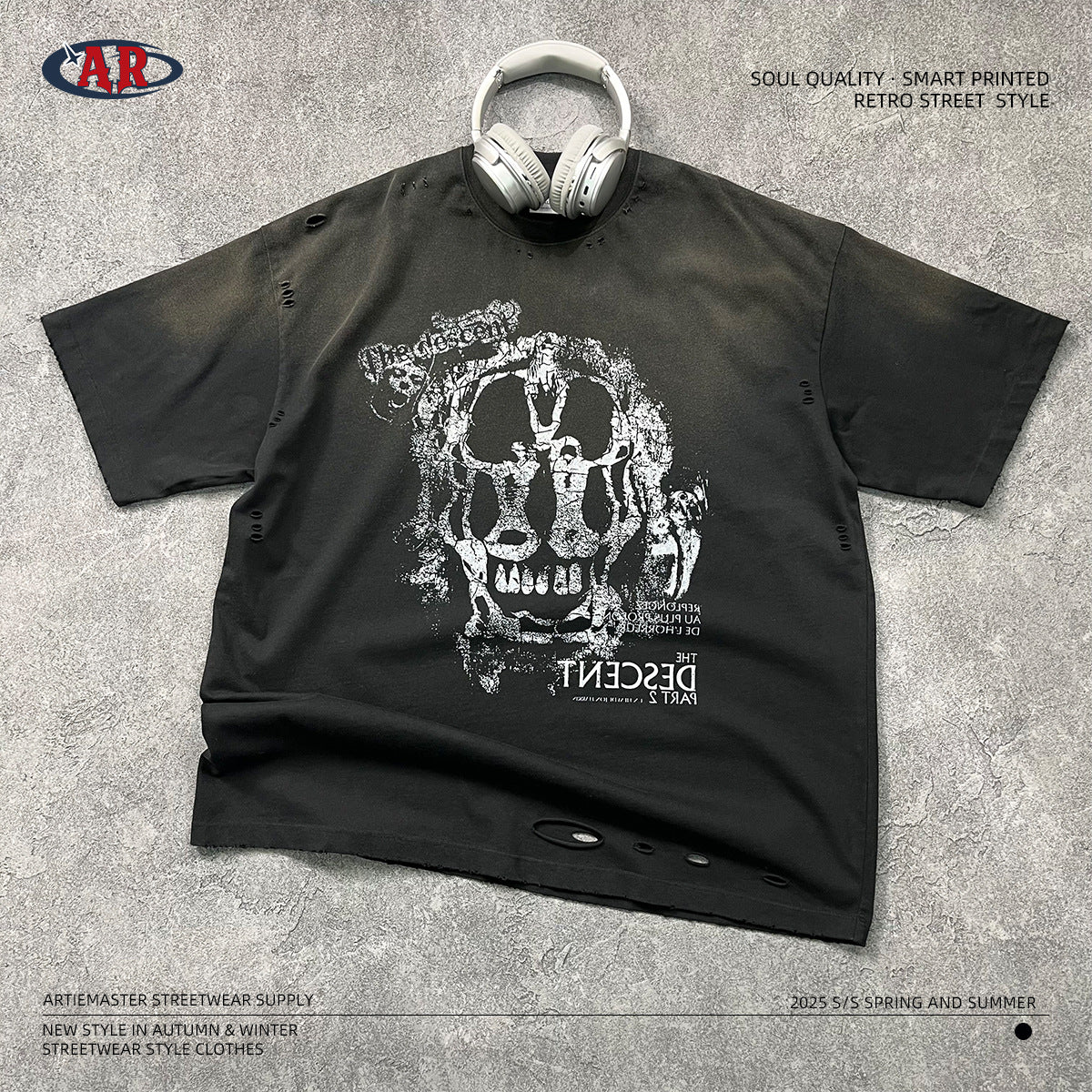 Graphic Print White Ink Digital Spray Short Sleeve T-Shirt WN16277