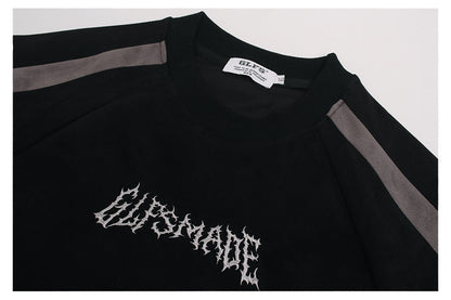 Heavyweight Suede Panel Embroidery Short Sleeve T-Shirt WN26494