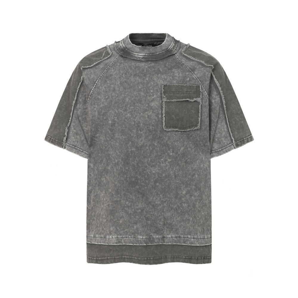 Washed Fake Layered Pocket Detail Short Sleeve T-Shirt WN28028
