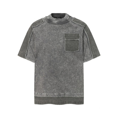 Washed Fake Layered Pocket Detail Short Sleeve T-Shirt WN28028
