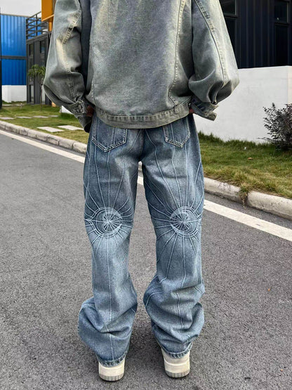 Contrast Stitch Panel Wide Leg Denim Jeans WN24045