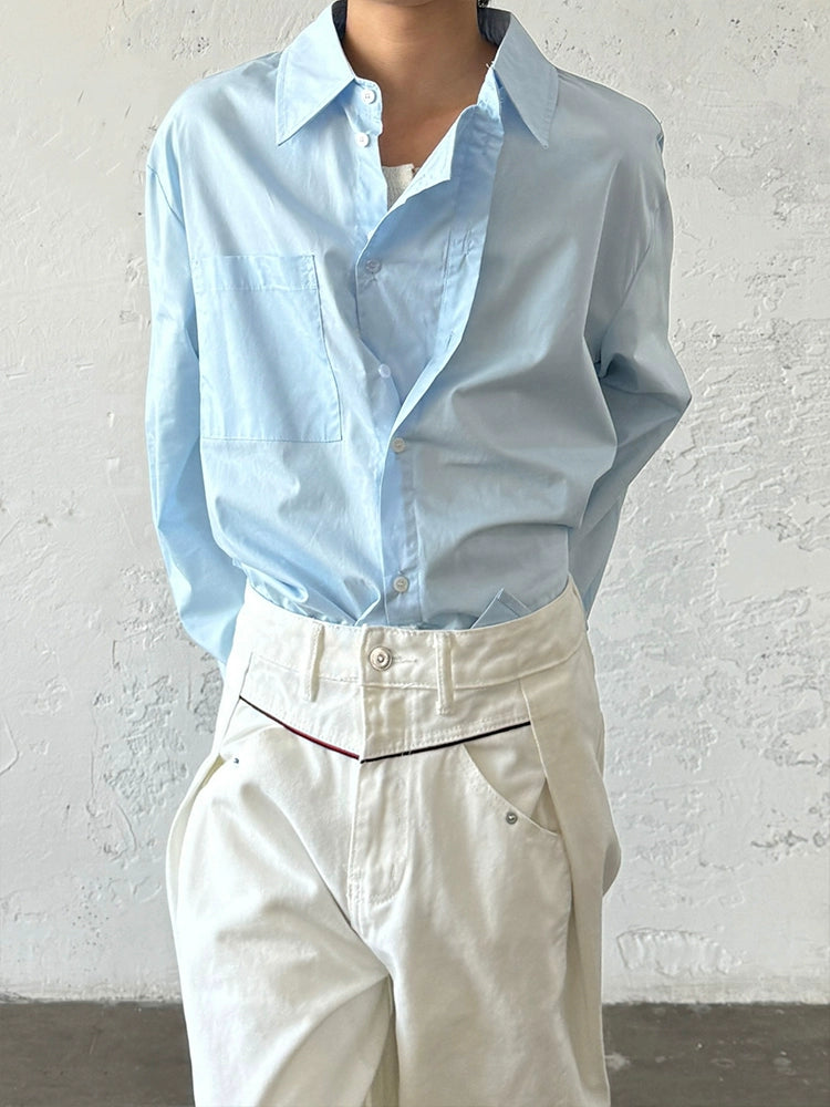 Minimalist Design Double Placket Layered Button Long Sleeve Shirt WN20006