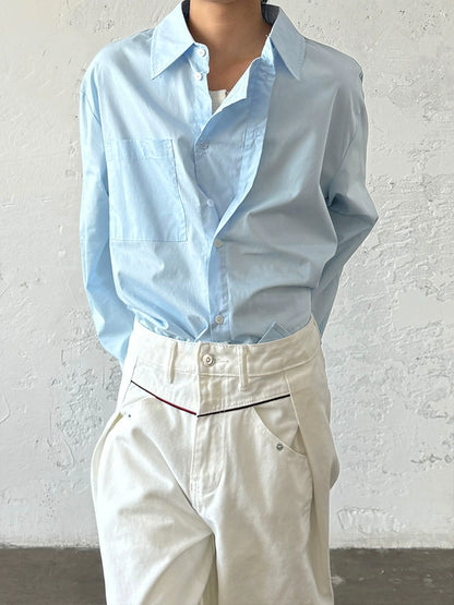 Minimalist Design Double Placket Layered Button Long Sleeve Shirt WN20006