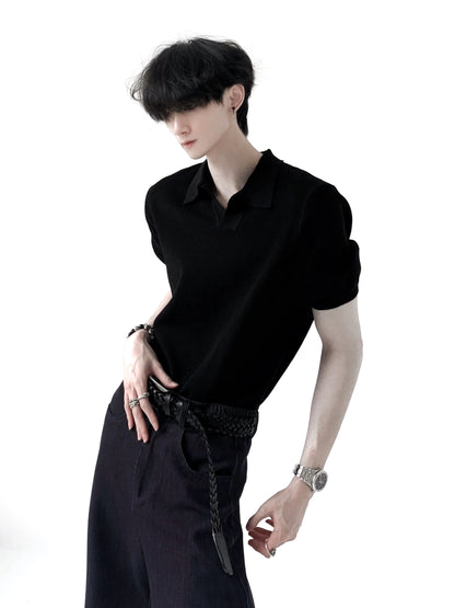 Collar Plain Short Sleeve Knit Polo Shirt WN20353