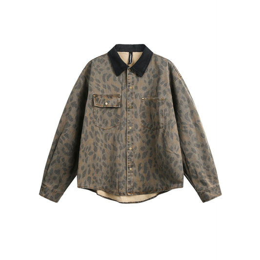 Oversize Heavy-Duty Leopard Print Long Sleeve Shirt WN12986